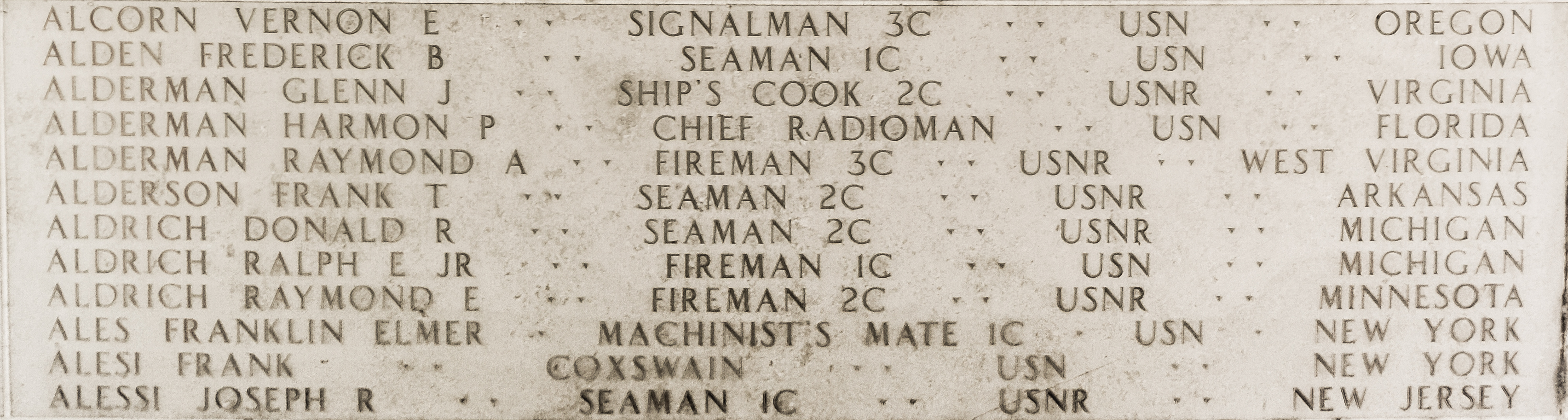 Raymond A. Alderman, Fireman Third Class